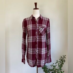 Maurices Burgundy and White Plaid Button-Down